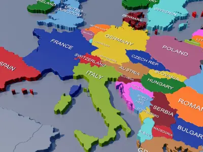 World Map 3D with borders and names 3D model