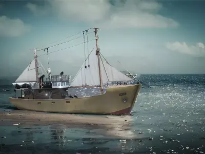 Kuter B-25 Polish fishing boat B-25 class Updated PBR version Low-poly 3D model