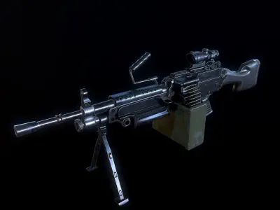 M249 and Acog Scope Light Machine Gun PBR Low-poly 3D model