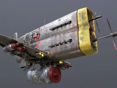Stylized realistic metal airplane Low-poly 3D model