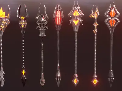 Fantasy Staffs set 01 Free low-poly 3D model