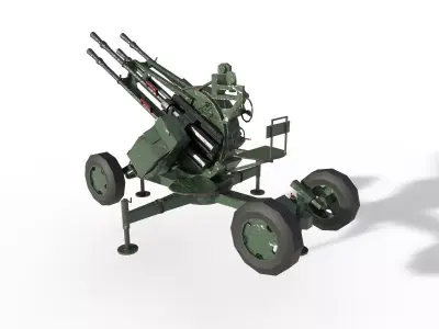 ZPU-4 Anti-aircraft quadruple guns Low-poly 3D model
