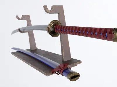 Katana Samurai Sword and Stand Low-poly 3D model