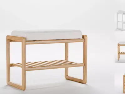 Grondin Coastal Style Solid Wood Shoe Bench Free 3D model