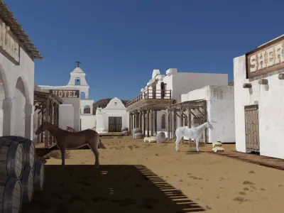 MEXICAN low poly western cowboy village in kit Low-poly 3D model
