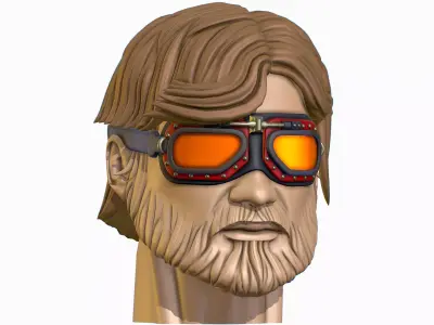 High Poly Mans Head with Beard and Glasses Low-poly 3D model