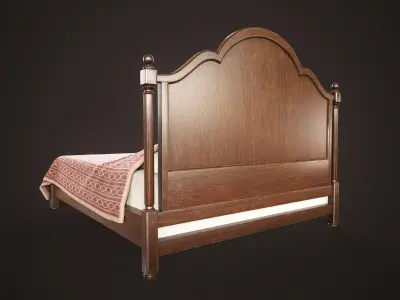 Vintage Wooden Bed Low-poly 3D model