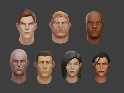 LP heads and textures Low-poly 3D model