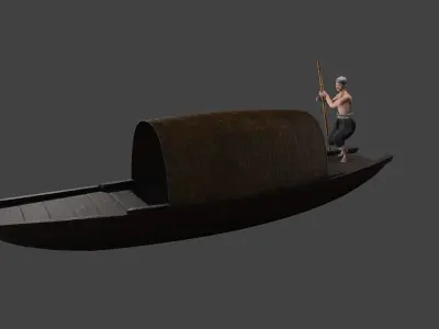 Chinese Boat man Low-poly 3D model