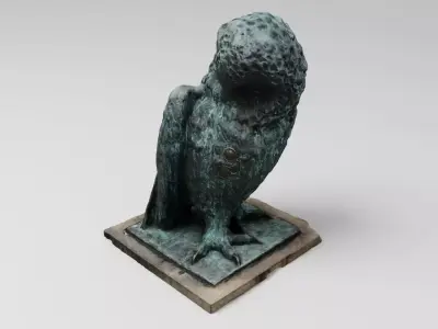 Owl bird bronze statue sculpture with patina on stand 3D model