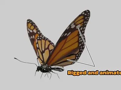 Butterfly Monarch Game Ready Low-poly 3D model