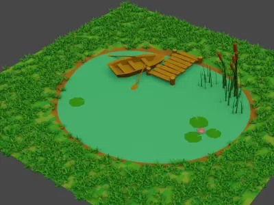 Small Pond Scene Low-poly 3D model