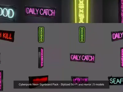 Cyberpunk Neon Signboard Pack - Stylized Sci-Fi and Horror