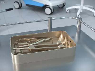 ENT Diagnostic Kit in Box Gold-Plated Stainless Steel 3D model