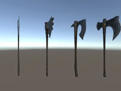 PBR Fantasy Weapons Axes Low-poly 3D model