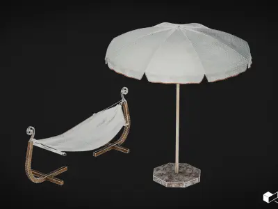 Pool Set - Sunbed and Umbrella Low-poly 3D model