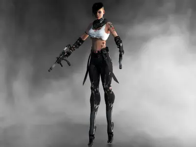 Cyber girl  Low-poly 3D model