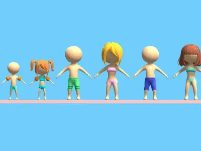 Stickman Pack 1 Swim Suit Stickmen Lowpoly 6pcs Rigged Low-poly 3D model