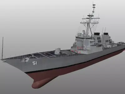Arleigh Burke class destroyer ddg51 very low poly 3d model Low-poly 3D model