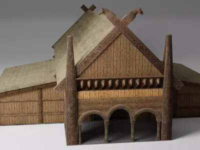 Viking Great Hall Low-poly 3D model