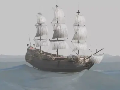 Pirate Ship In The Middle Of The Ocean 3D model