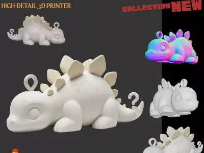 Sleeping Cute Stegosaurus 3D Printable Dinosaur Keychain Model 3D print model