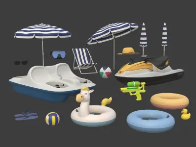 Summer Pack - Umbrella Chair Jet-ski Pedal Boat Water gun Ball 3D model