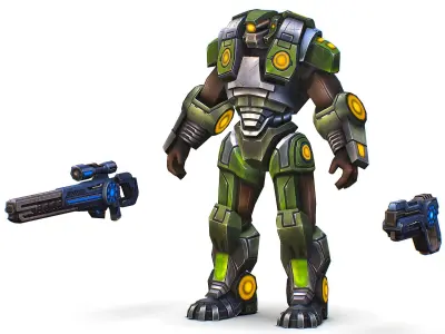 Cartoon Sci-Fi Cyborg Drone Heavy Sniper Soldier Low-poly 3D model