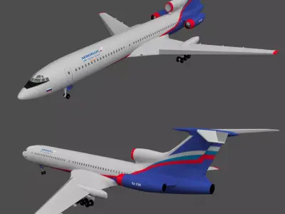 commercial airplane aeroflot tupolev 154 3D model