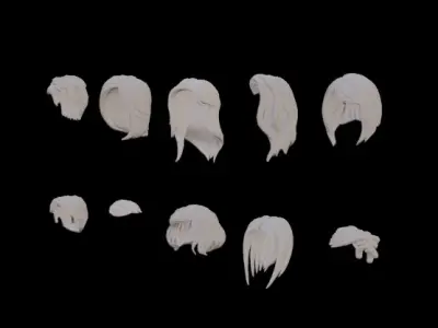 female stylised hair lowpoly Free low-poly 3D model