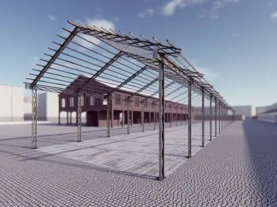 Detailed OLD Building - Office Warehouse Canopy - 3Dsmax 3D model