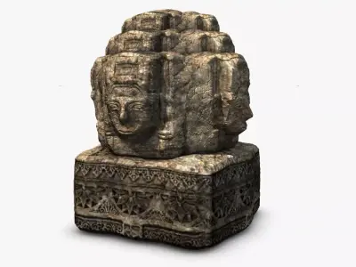 Ancient angkor stone head Low-poly 3D model