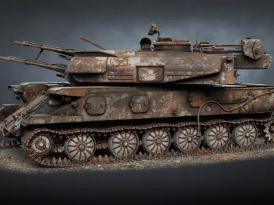 ZSU-23-4 Shilka Destroyed Game Ready Low-poly 3D model