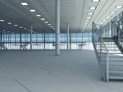 Modern Glass Building Interior And Exterior 3D model