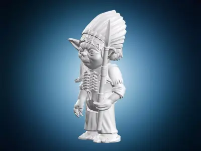 Tribal Yoda Character with Spear Miniature 3D print model