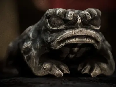 Stone and gold frog statue Low-poly 3D model