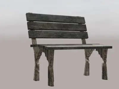 Realistic Low Poly Wooden Bench 3D Asset Outdoor Environments Low-poly 3D model