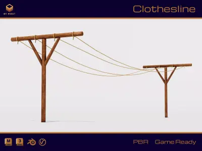 Clothesline Low-poly 3D model