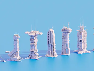 Scifi Futuristic Military buildings PACK Low-poly 3D model