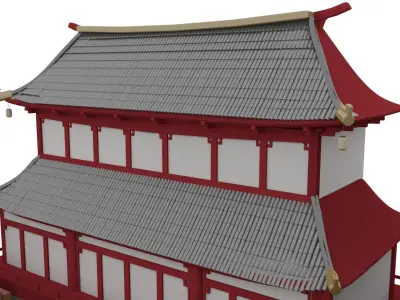 Japanese Temple Hanamura Low-poly 3D model