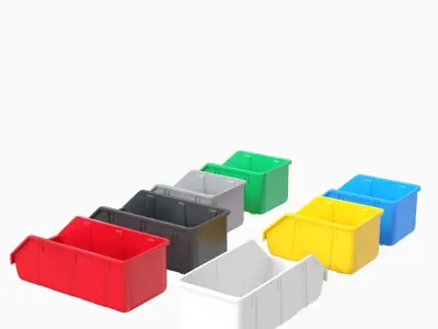 colored plastic boxes for parts Low-poly 3D model