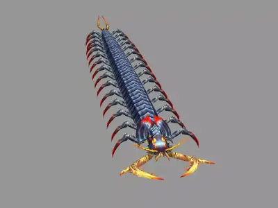 Cartoon black centipede Low-poly 3D model