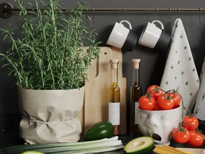 Decorative kitchen set 02 by Systemh11 Low-poly 3D model