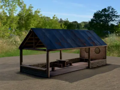 Rustic Wooden Shelter Pavilion 3D Model Free low-poly 3D model