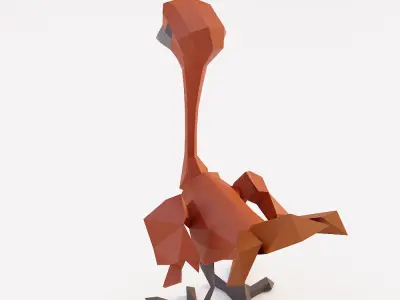 Ostrich Bird low poly 3d model  Low-poly 3D model