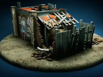 Blown Up Shed 3D model