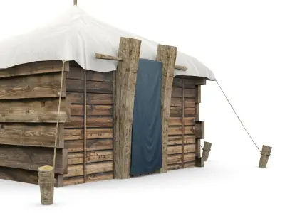 Medieval wooden hut Low-poly 3D model