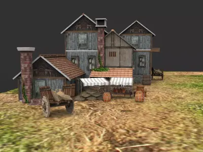 3D model of a medieval village Low-poly 3D model