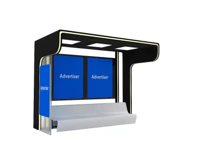 Public Transport Waiting Shelter with Bench and Ads Panel 3D model