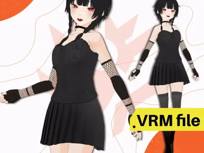 VRM 3D MODEL GOTH GIRL FISHNET DARK PUNK SCI FI GLOVES CUTE 3D model